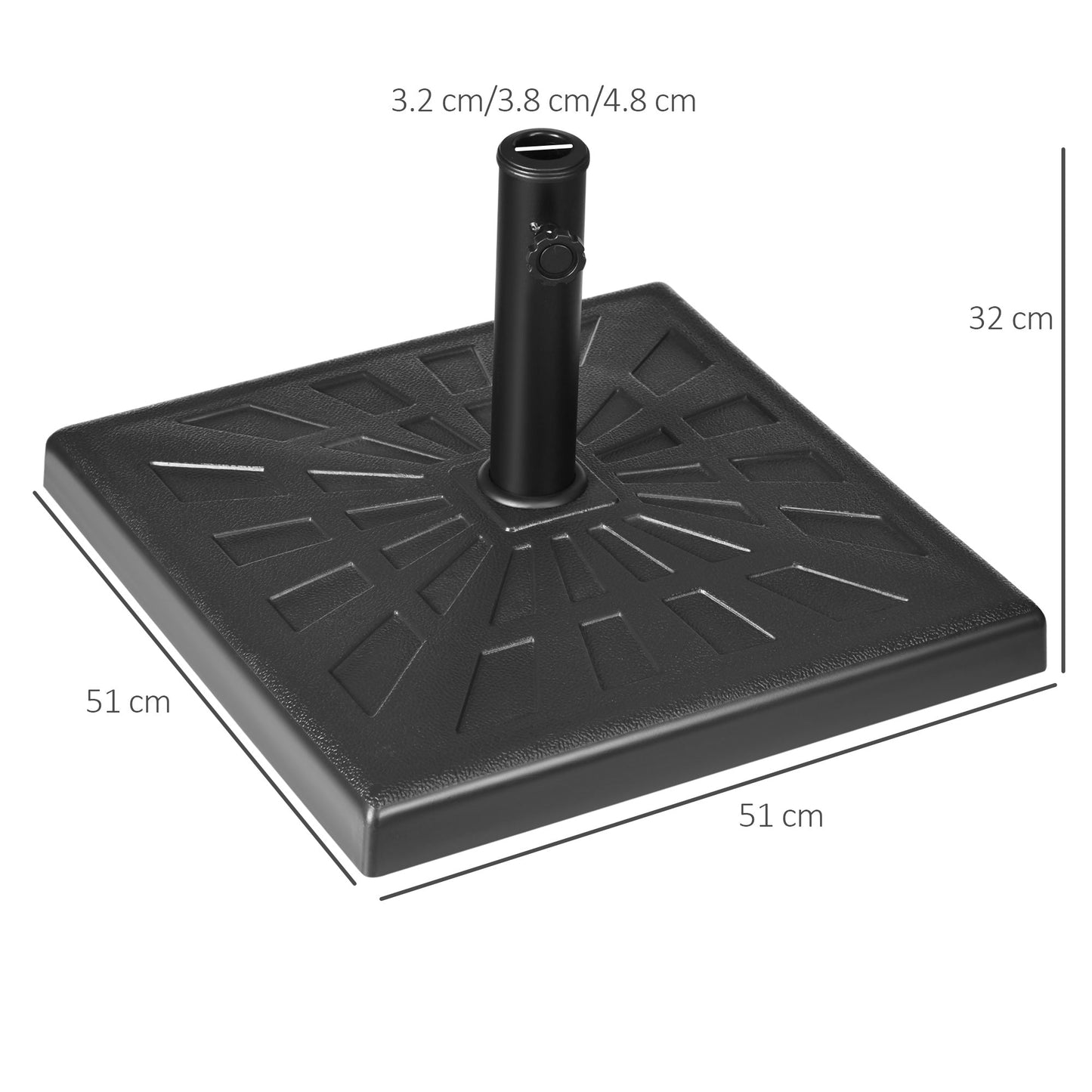 Outsunny 19kg Resin Garden Parasol Base Holder, Square Outdoor Market Umbrella Stand Weight for Poles of Î¦32mm, Î¦38mm, and Î¦48mm, Black