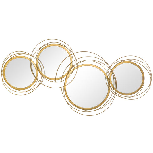HOMCOM Metal Wall Mirrors, 107cm Modern Decorative Gold Mirror Decor Hanging, Home Wall Sculptures for Living Room Bedroom Dining Room