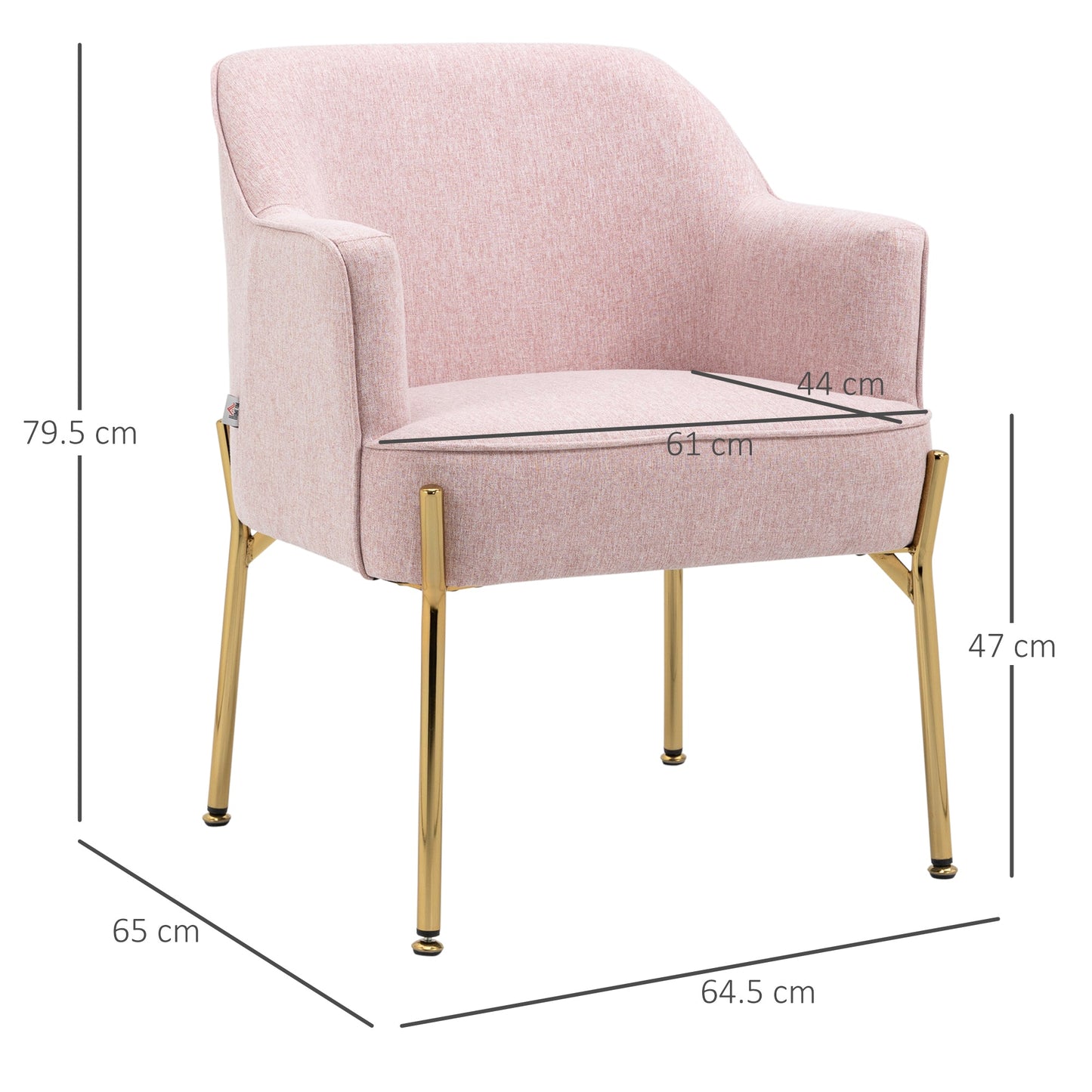 HOMCOM Accent Chair, Living Room Armchair, Vanity Chair with Gold Plating Metal Legs and Soft Padded Seat for Bedroom and Cafe, Set of 2, Pink