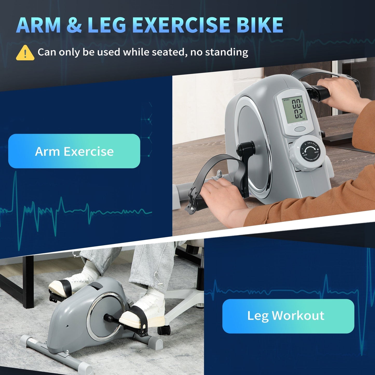 SPORTNOW Pedal Exerciser with Eight Level Magnetic Resistance, with Eight-Level Magnetic Resistance, Grey
