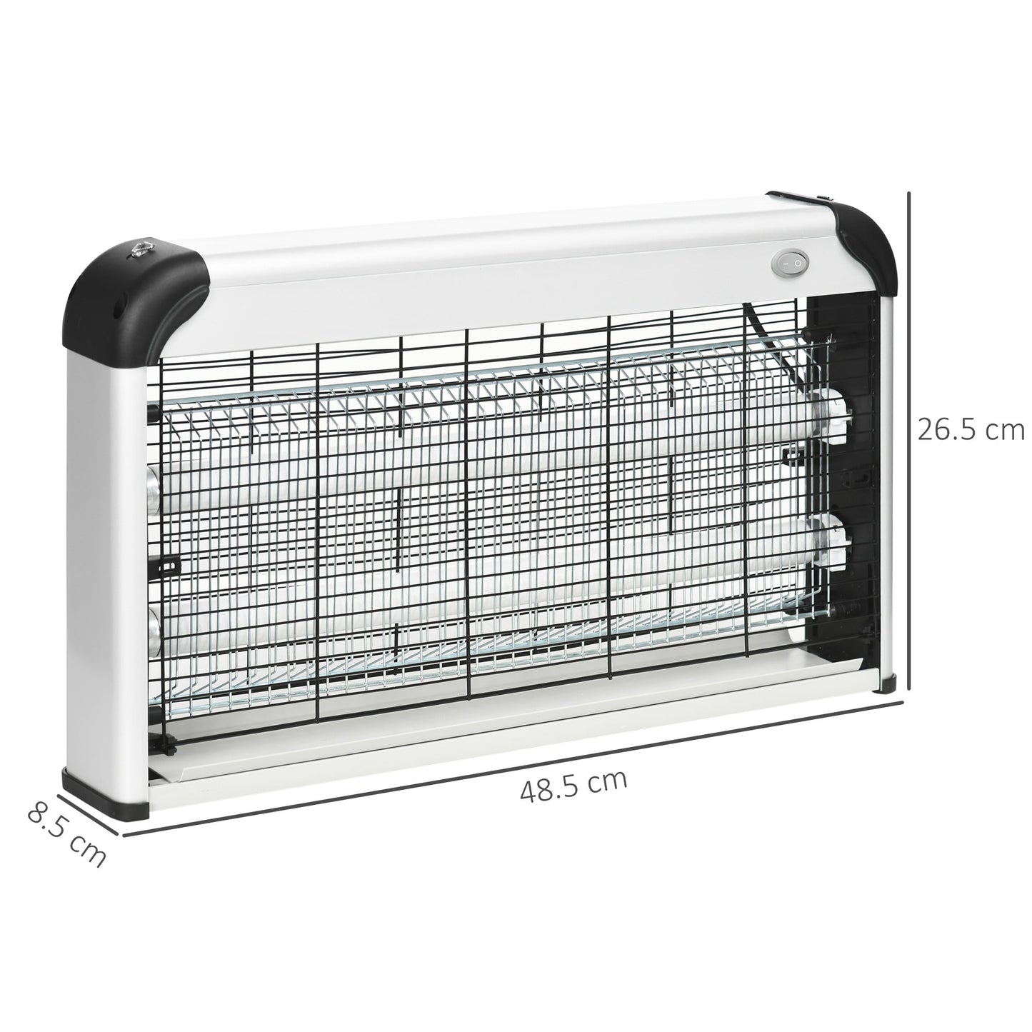 Outsunny 30W Electric Fly Zapper, Bug Zapper with UK Plug, 2 UV Bulbs, Hanging Chain, On/Off Switch and Removable Catch Tray, 60ã¡ Coverage Insect Mosquito Killer for Indoor and Outdoor Use, Silver