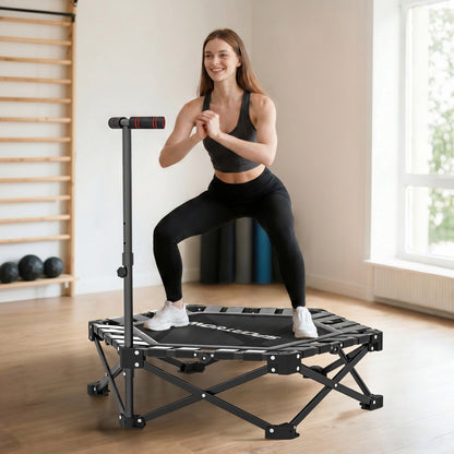 SPORTNOW 42" Foldable Mini Trampoline, One-Step Fold & Open, Rebounder Trampoline with 3-Level Adjustable Handle for Adults