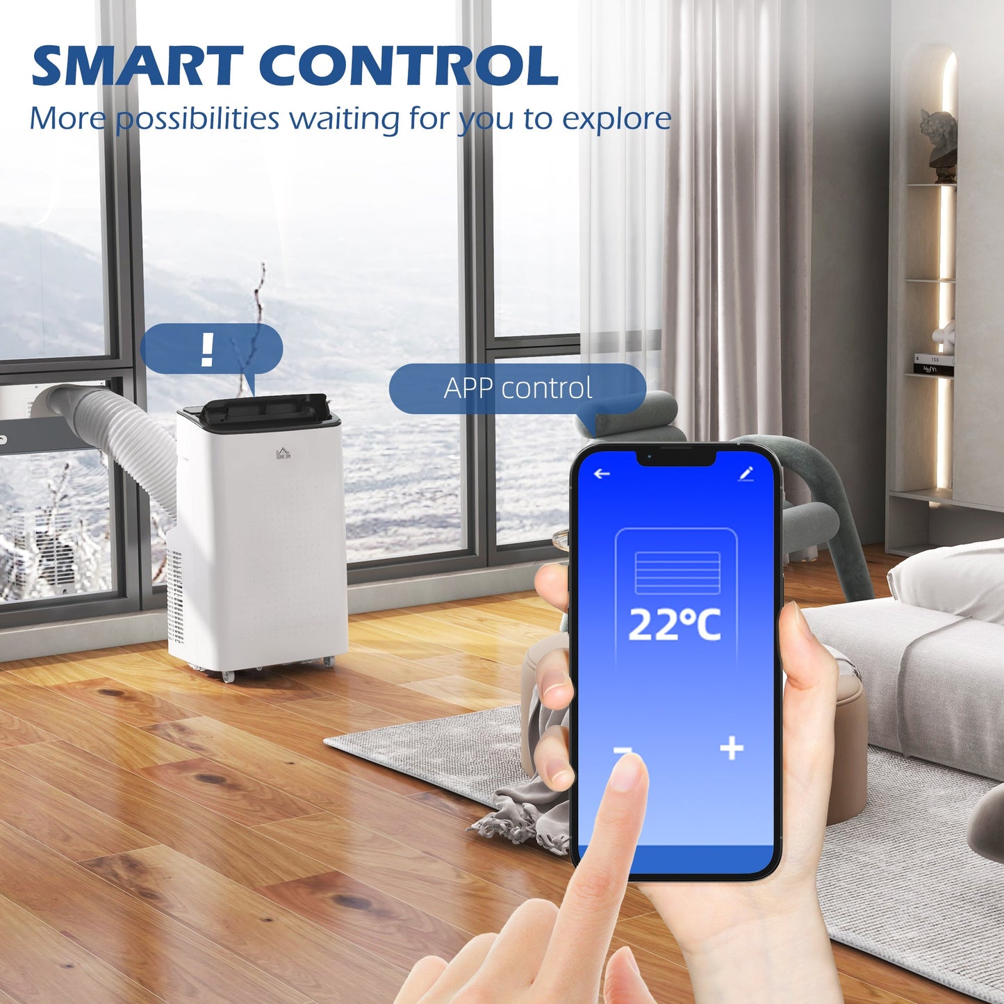 HOMCOM 14000 BTU Mobile Air Conditioner for Room up to 35mÂ², Smart Home WiFi Compatible, with Dehumidifier, Fan, 24H Timer