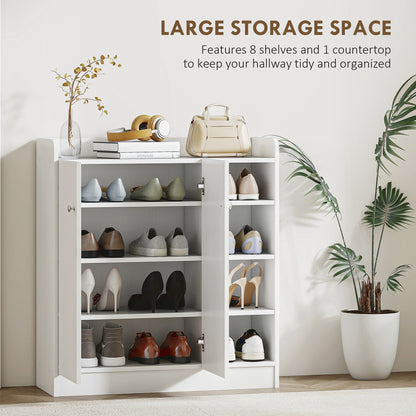 HOMCOM Shoe Storage Cabinet  Two Doors w/ Adjustable 4 Shelves Cupboard Footwear Rack Stand Organiser Hallway White