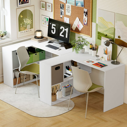 HOMCOM Corner Desk, Computer Desk with Fabric Drawer and Open Compartments, 110 x 100 x 75 cm, White