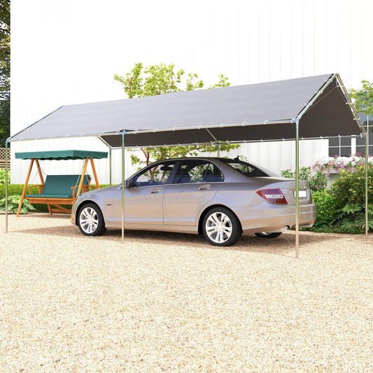 Outsunny 3 x 6m Heavy Duty Carport Garage Car Shelter Galvanized Steel Outdoor Open Canopy Tent Water UV Resistant Waterproof, Grey