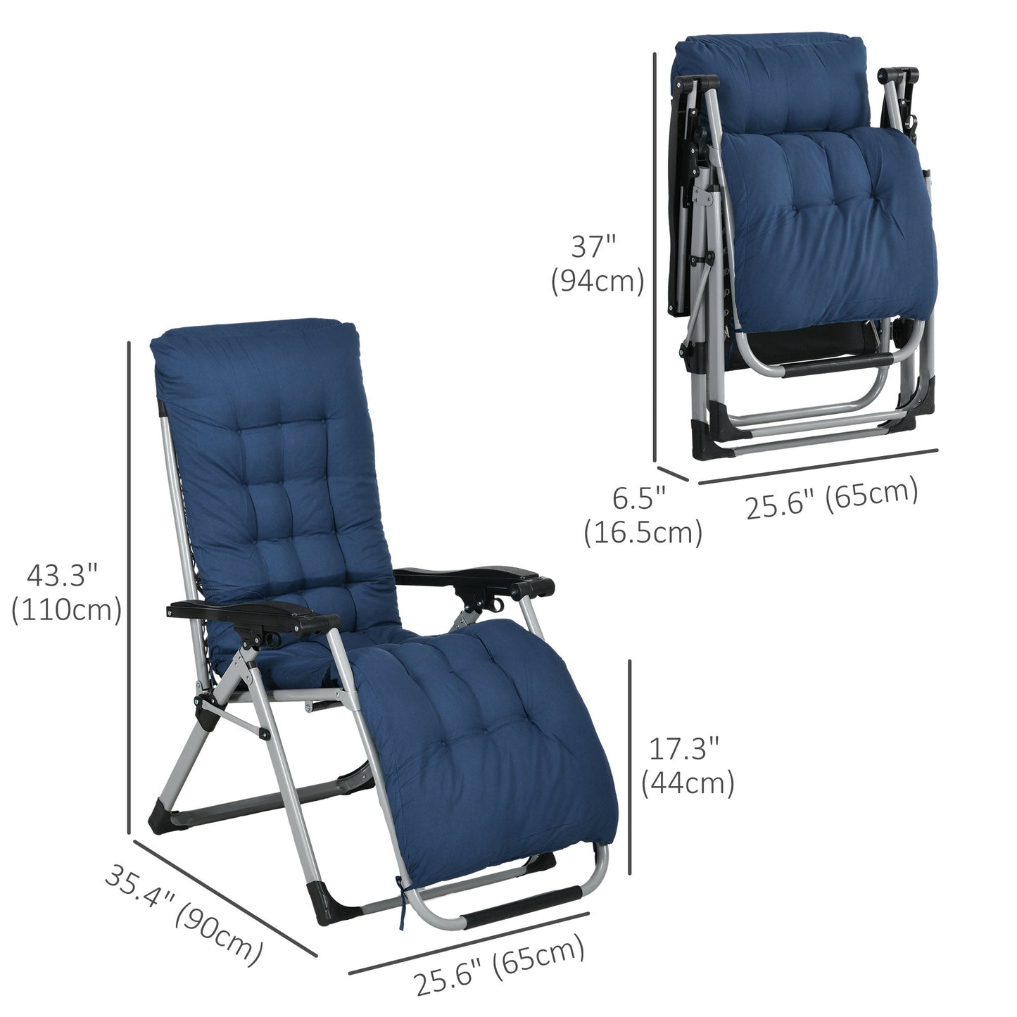 Outsunny 2pc Reclining Zero Gravity Sun Loungers ,Folding Chaise Lounge Chair with Cushions, Blue
