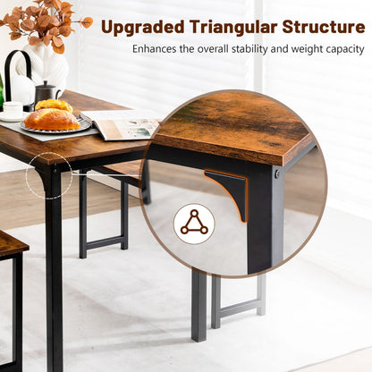 3 Pieces Space-Saving Dining Breakfast Table Set with 2 Benches-Coffee