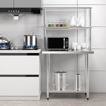 36 Inch Stainless Steel Overshelf with Adjustable Lower Shelf and Work Table