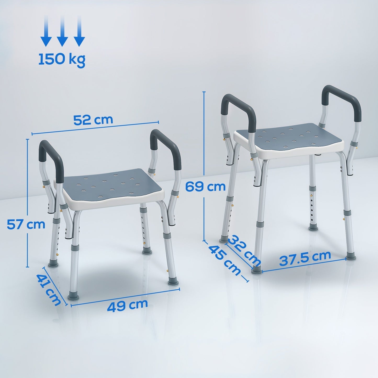 HOMCOM 57-69cm Aluminium Frame Bath Seat - Light Blue