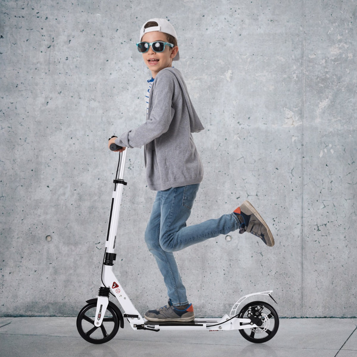 Kick Scooter with Adjustable Handlebar and Anti-Shocking Suspension-White