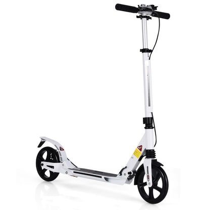 Kick Scooter with Adjustable Handlebar and Anti-Shocking Suspension-White