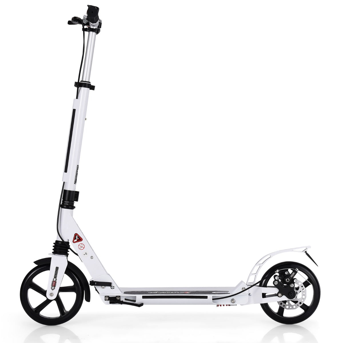 Kick Scooter with Adjustable Handlebar and Anti-Shocking Suspension-White