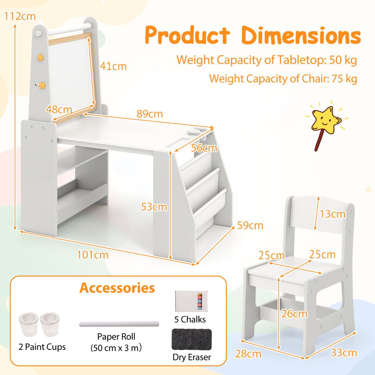 Kids Art Table and Chair Set Multifunctional Kids Activity-Grey
