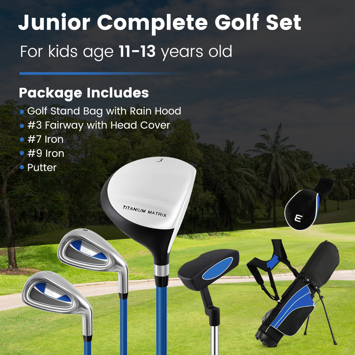 Kids Complete Golf Clubs Set for Boys and Girls Aged 11-13 Years-Blue