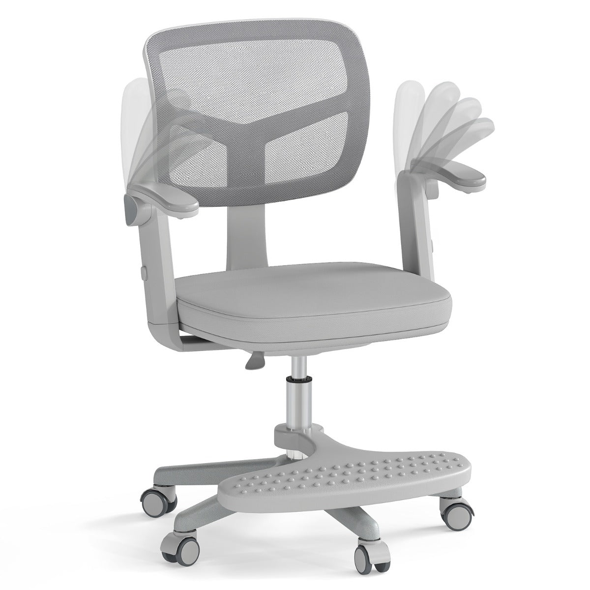 Kids Desk Chair Children Study Chair with Adjustable Height Armrest and Footrest-Grey