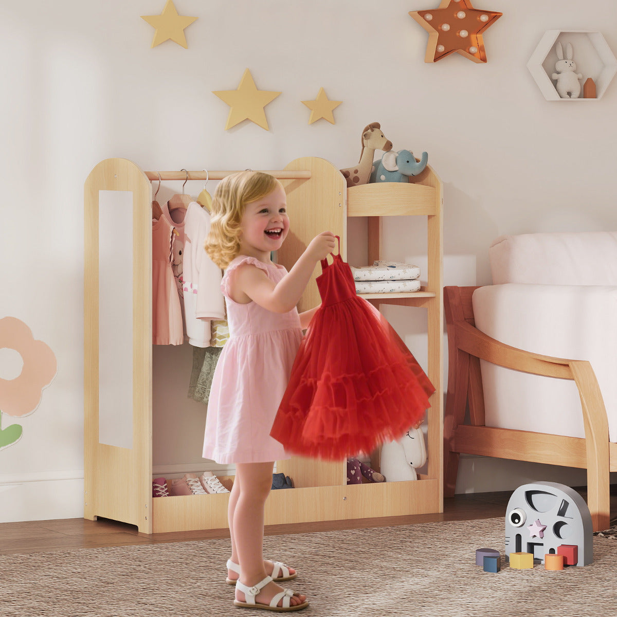Kids Dress up Storage with Mirror-Natural