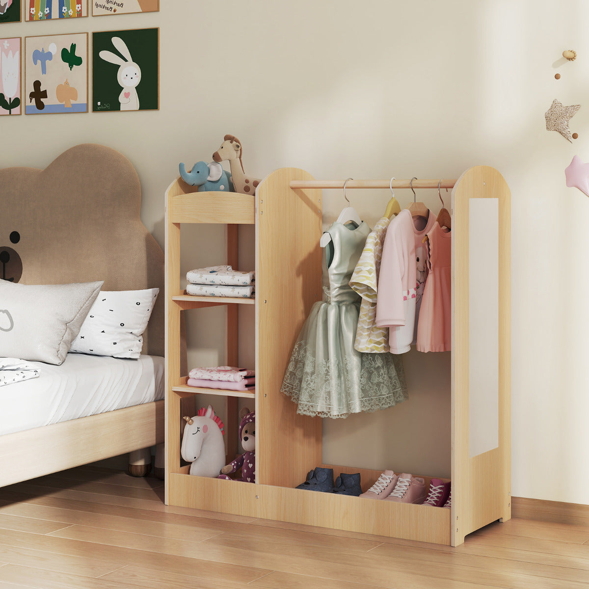Kids Dress up Storage with Mirror-Natural