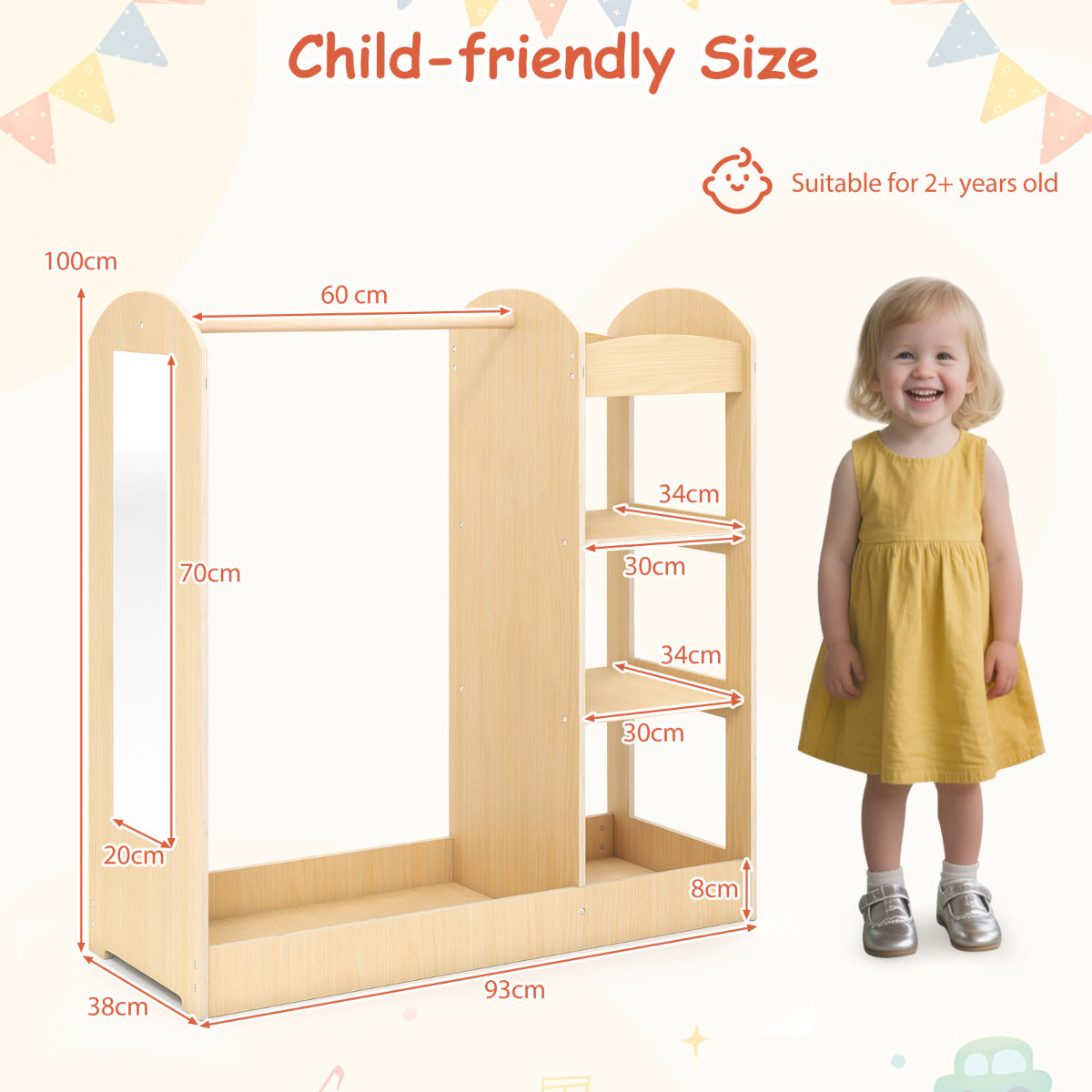 Kids Dress up Storage with Mirror-Natural