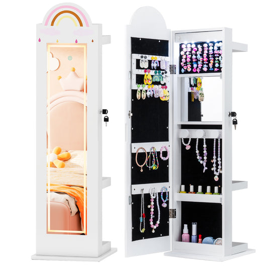Kids Jewelry Cabinet Standing Children Jewelry Organizer-White