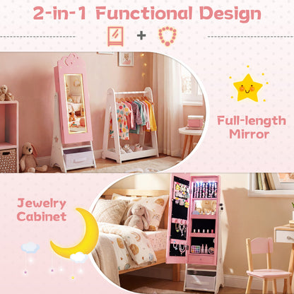 Kids Jewelry Cabinet with Sensor Lights and Full-Length Mirror-Pink