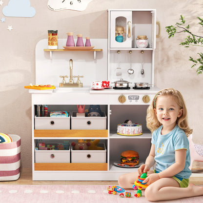 Kids Kitchen Playset Toy Play Kitchen with 4 Fabric Drawers for 3+ Years Old-White