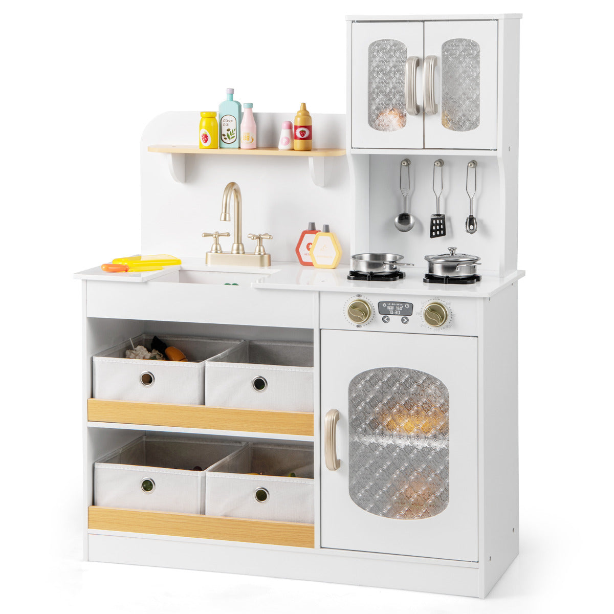 Kids Kitchen Playset Toy Play Kitchen with 4 Fabric Drawers for 3+ Years Old-White