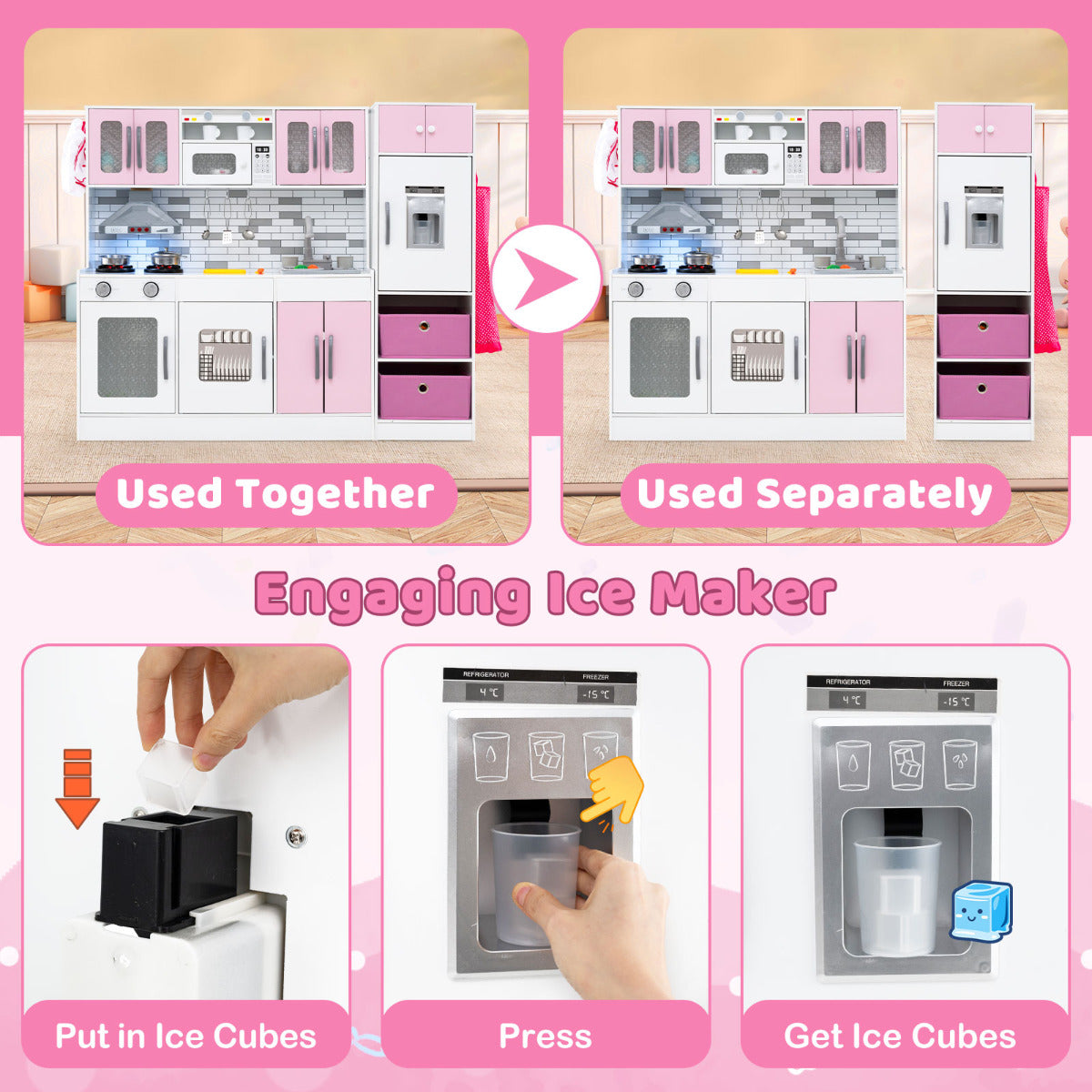 Kids Kitchen Playset with Lights and Sounds-Pink
