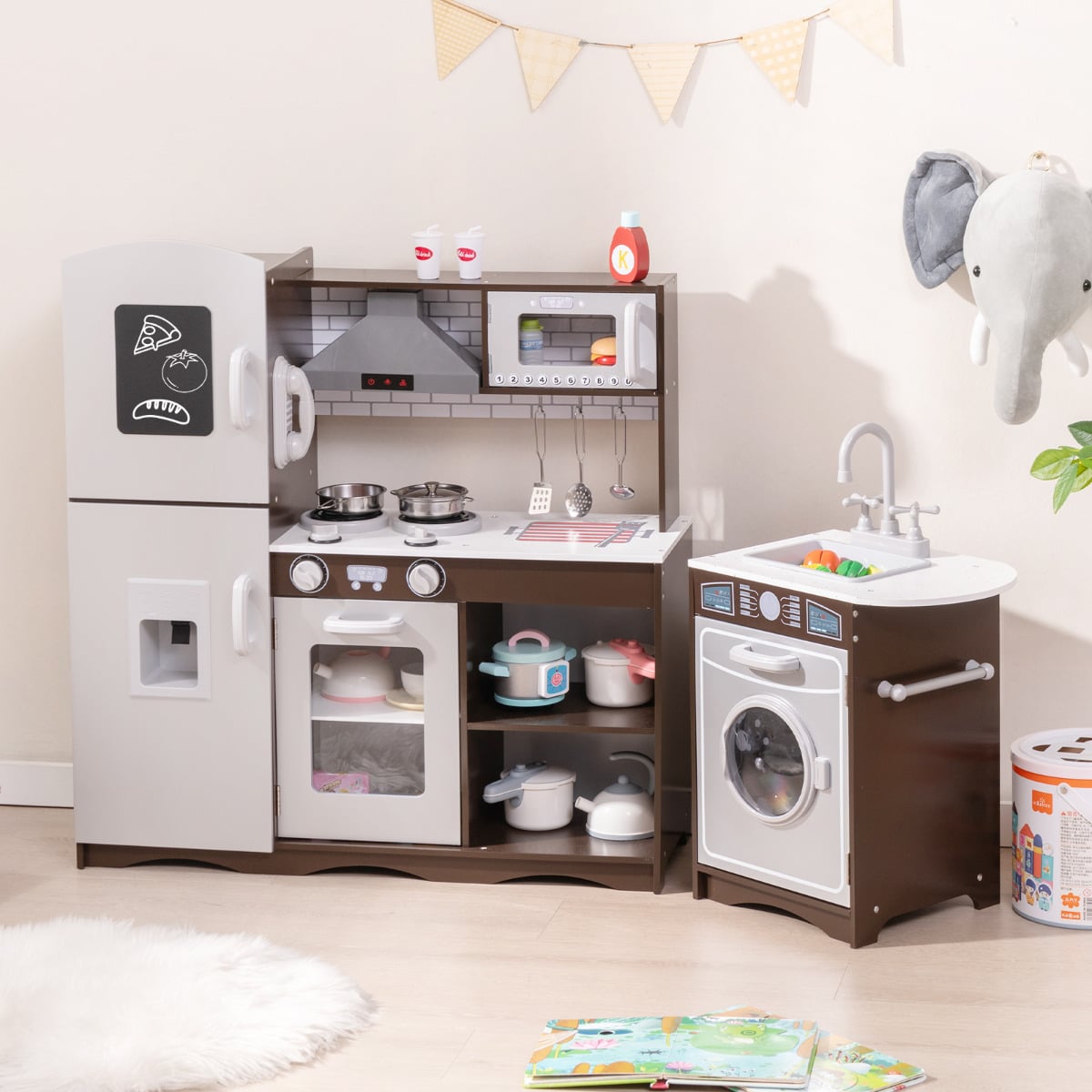 Kids Kitchen Playset with Realistic Lights and Sounds-Coffee