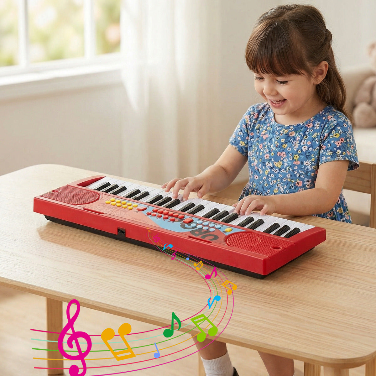 49 Keys Portable Kids Piano Keyboard-Red