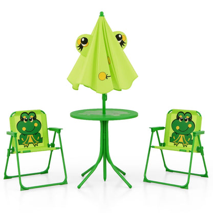 Kids Picnic Table and Chair Set with 2 Folding Chairs and Height Adjustable Umbrella-Green
