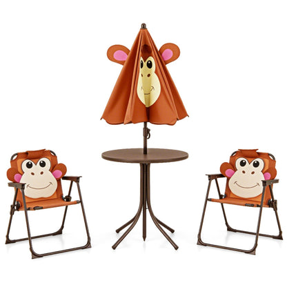 Kids Picnic Table and Chair Set with 2 Folding Chairs and Height Adjustable Umbrella-Brown