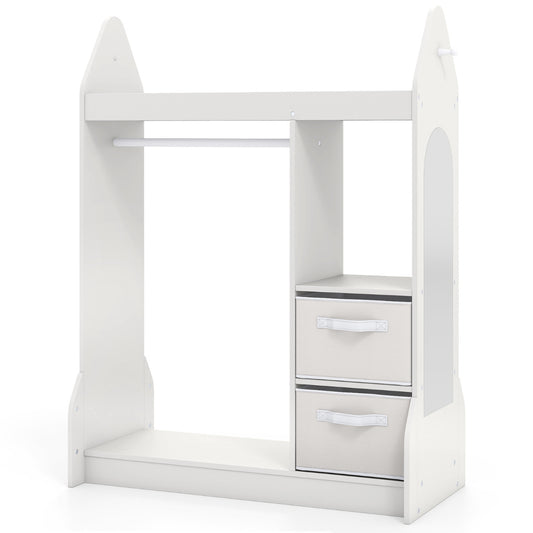Kids Play Armoire Dresser with Acrylic Mirror Cloth Hanger-White