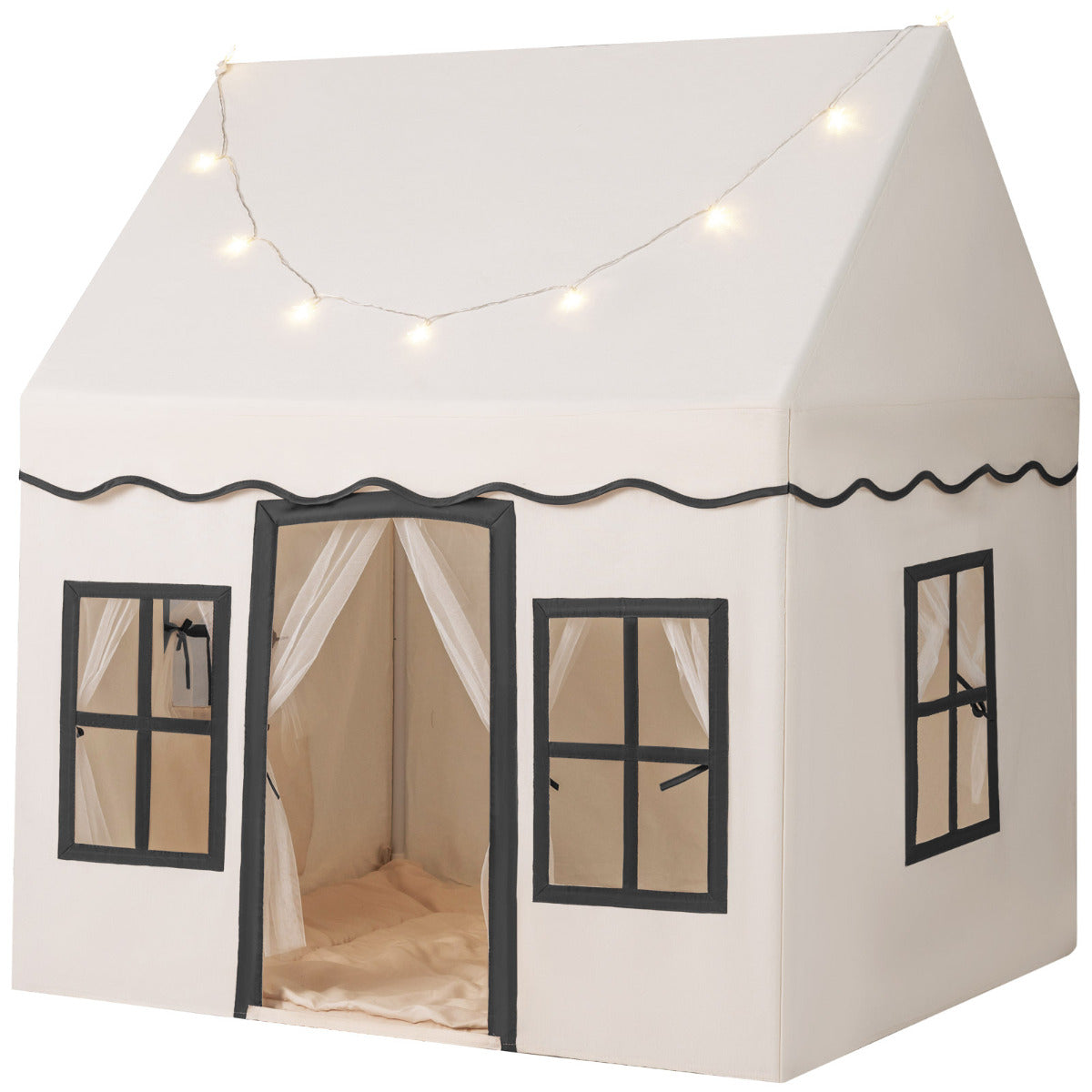 Kids Play Tent with Star Lights and Non-slip Mat-Beige