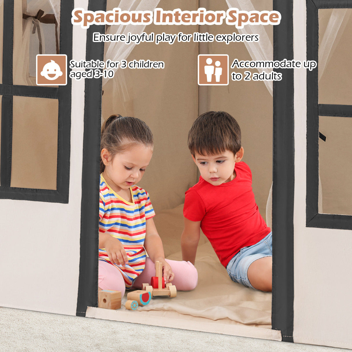 Kids Play Tent with Star Lights and Non-slip Mat-Beige