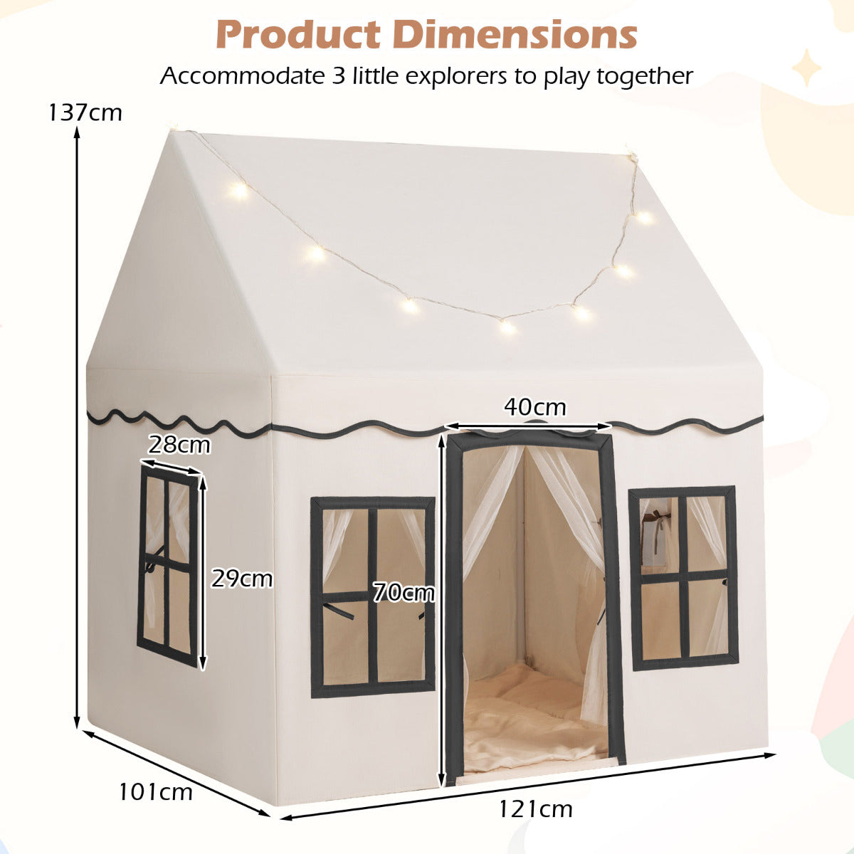 Kids Play Tent with Star Lights and Non-slip Mat-Beige