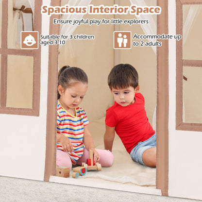 Kids Play Tent with Star Lights and Non-slip Mat-Khaki
