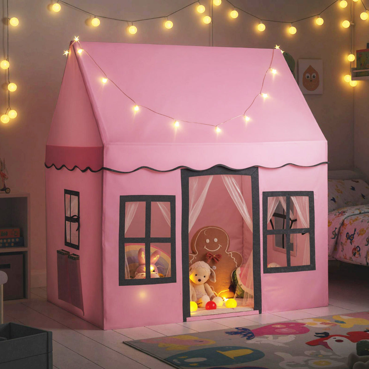 Kids Play Tent with Star Lights and Non-slip Mat-Pink