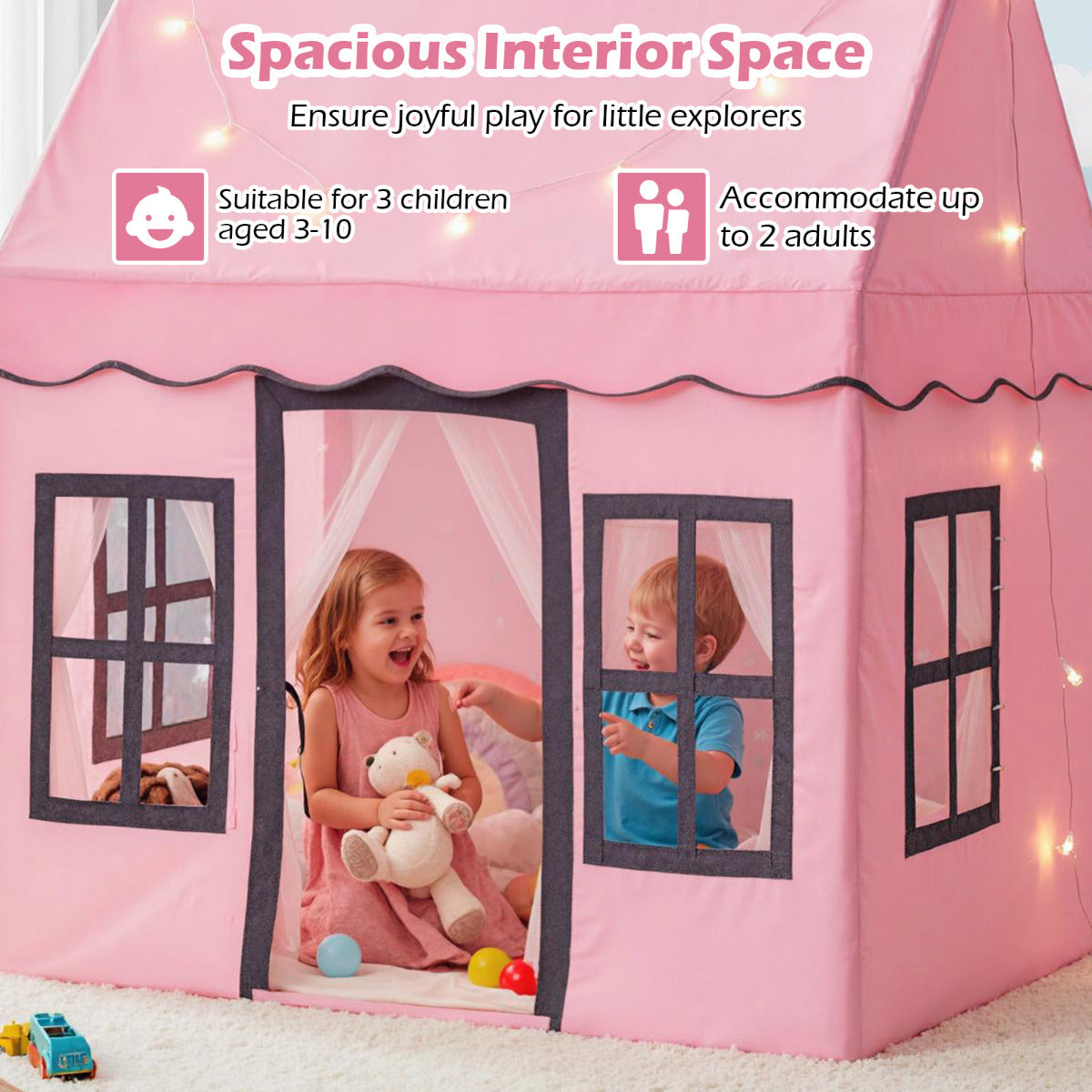 Kids Play Tent with Star Lights and Non-slip Mat-Pink