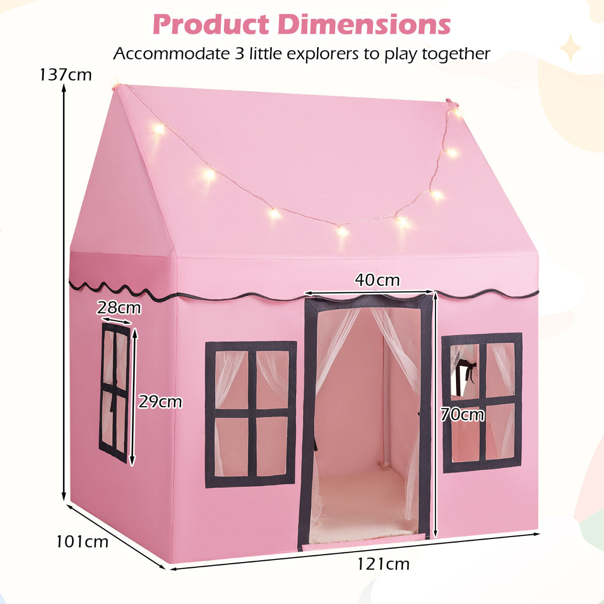 Kids Play Tent with Star Lights and Non-slip Mat-Pink