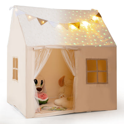 Kids Play Tent with Glow in the Dark Stars-Beige