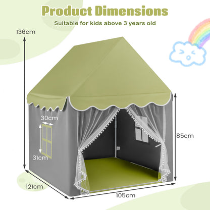 Large Kids Play House with Washable Mat and Star Lights-Light Green