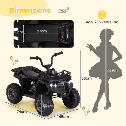6V 4-Wheeler Quad Car with One-Button Start and Tread Tires-Black