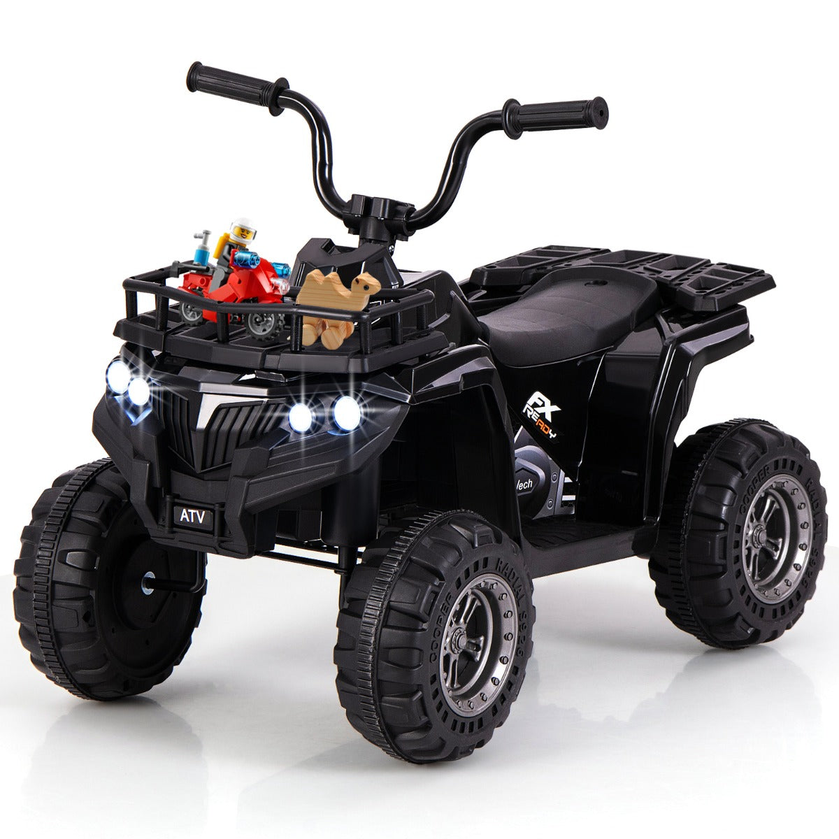 6V 4-Wheeler Quad Car with One-Button Start and Tread Tires-Black