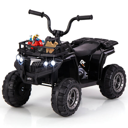 6V 4-Wheeler Quad Car with One-Button Start and Tread Tires-Black