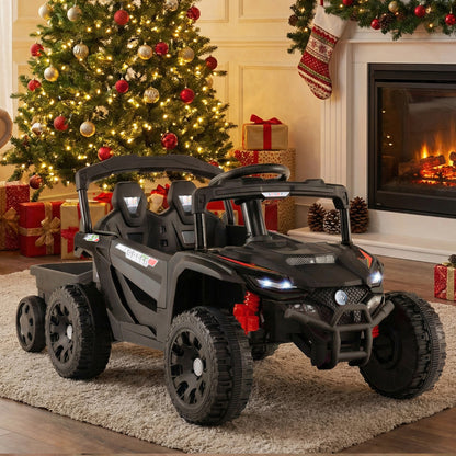 12V Battery Powered Ride On Kids Tractor with Detachable Trailer-Black