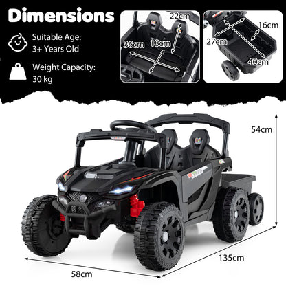 12V Battery Powered Ride On Kids Tractor with Detachable Trailer-Black