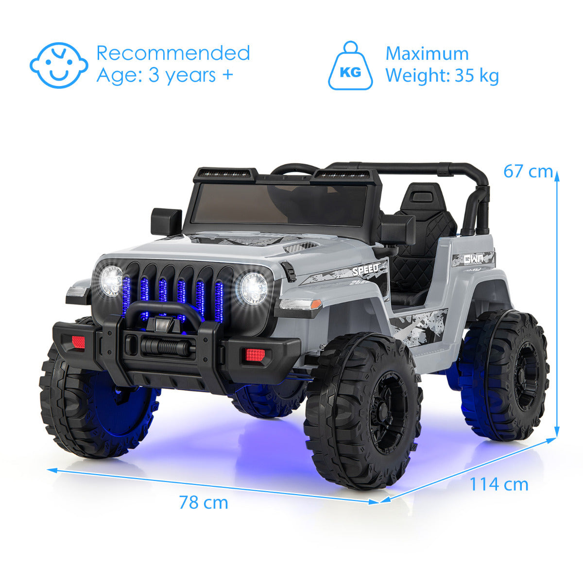 12V Kids Ride on Truck with 2.4G Parental Remote Control and Music-Grey