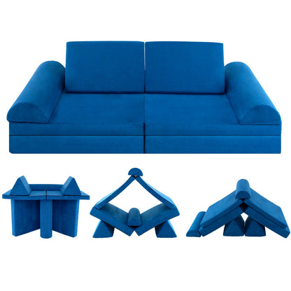 6 Pieces Modular Convertible  Kids Play Couch Sofa-Blue