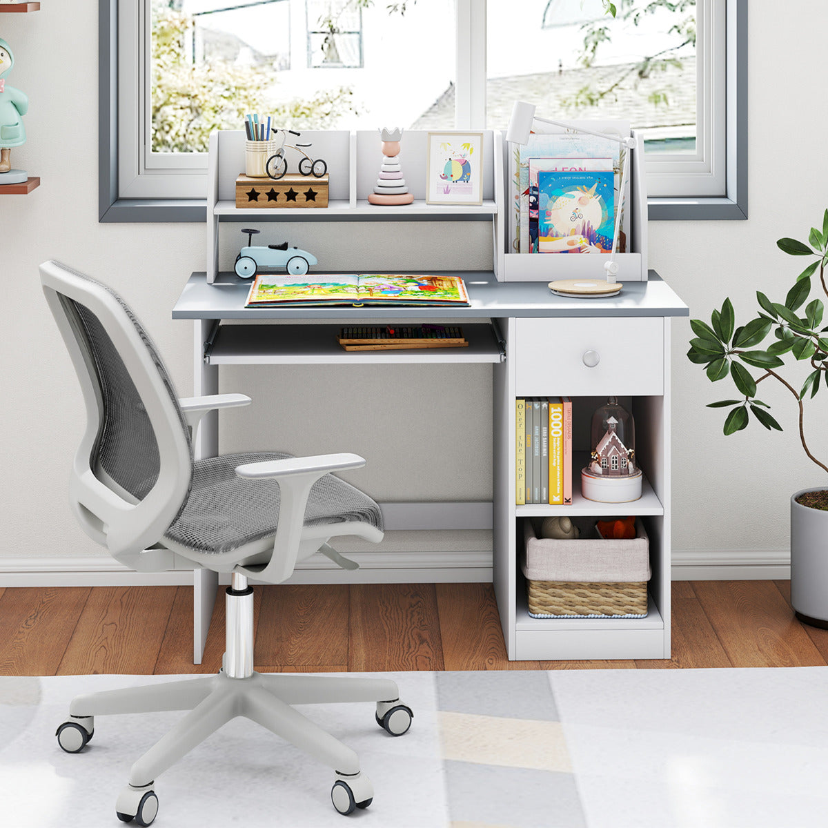 Kids Study Desk Multifunctional Student Desk-Grey